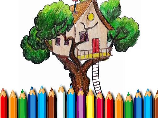 Livre de coloriage de cabane dans les arbres gratuit sur Jeu.org